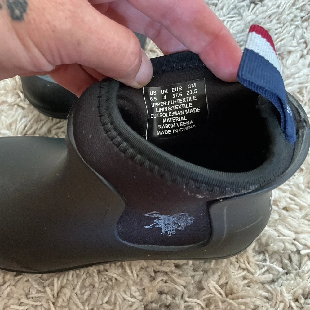 US Polo Assn Veena Women Black Ankle Rain Boots Size 6.5 Matte Waterproof NW9004